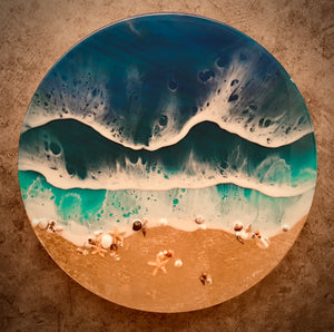 18" Round Wood Resin Ocean Art