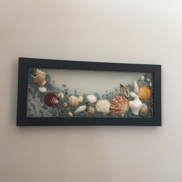 Glass 7"x15" Navy Frame with Shells