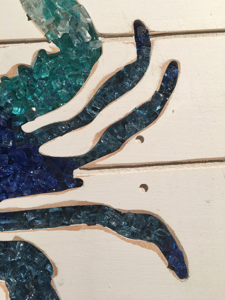 Crushed Glass Blue Crab Beach Wall Decor