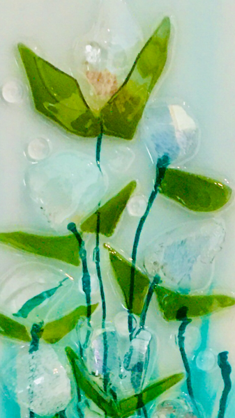 4" x 12" Teal Glass Flower Canvas