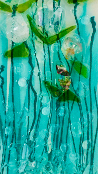 4" x 12" Teal Glass Flower Canvas