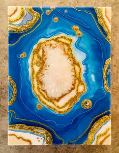 Geode Wood Panel Art Blue Tones